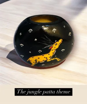 Mini Pattachitra Black Base Vase Jungle Hiranya Theme
