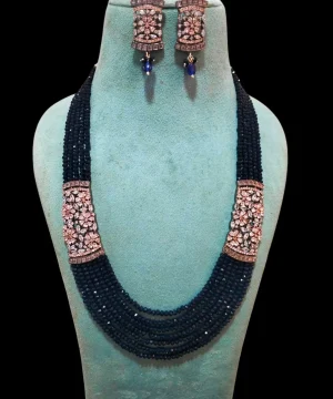 Indigo Blue Crystal Mala with Kundan