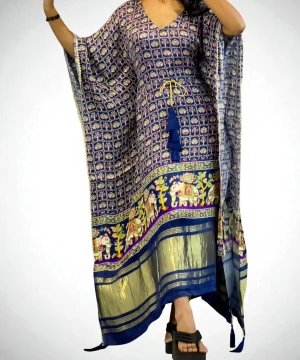 Royal Blue Ethnic Kaftan with Elephant Motif