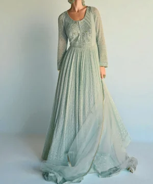 Misty Aqua Embroidered Anarkali Gown