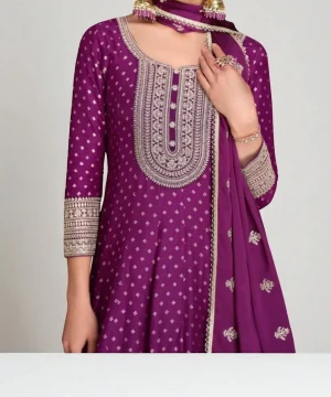 Regal Purple Pure Georgette Embroidered Anarkali Suit