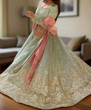 Pastel Mint Green Georgette Gharara