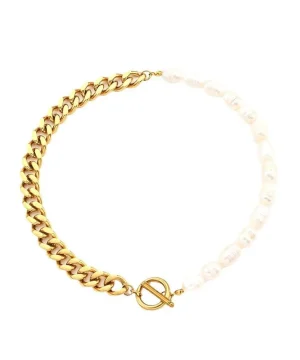 Fusion Luxe 18Kt Gold Plated Pearl & Chain Bracelet