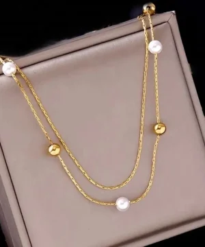 Pearl Charm 18Kt Gold Plated Dual Strand Necklace
