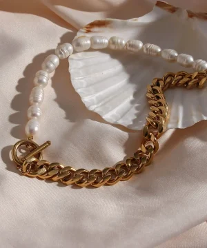 Bold Harmony 18Kt Gold Plated Pearl & Chain Necklace