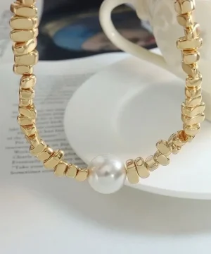 Golden Pebble & Pearl Accent Bracelet