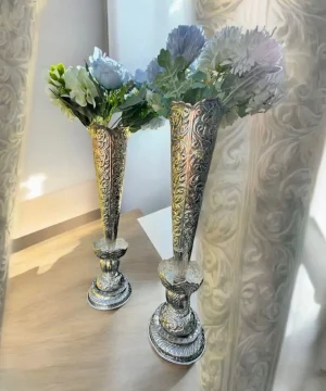 Imperial Silver Floral Vases Set of 2