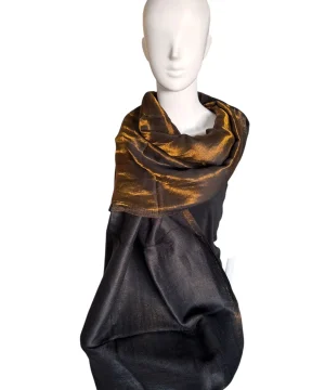 Pure Handwoven Reversible Pashmina Shawl
Black & Antique Gold