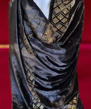 Luxury Black Velvet Shawl 
Crystal Studded Geometric Design