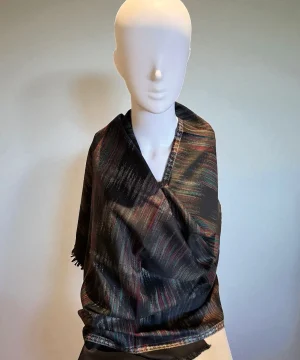 Handwoven Pure Pashmina Shawl
Black with Multicolor Metallic Stripes