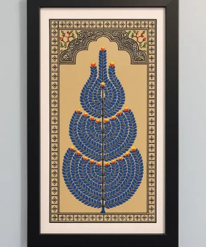 Framed Pattachitra Painting - Tree of Life (Blue Leaf Motif)