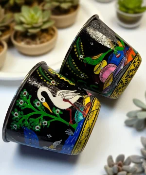 Handcrafted Wooden Pattachitra Tray - Lotus & Fish Motif