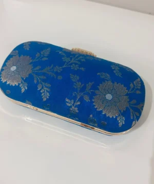 Azure Royale Floral Silk Box Clutch