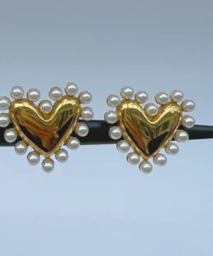 Celeste Heart Pearl Earrings - Gold