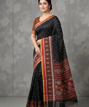 Midnight Red Sambalpuri Soft Cotton Saree