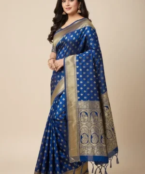 Navy Blue Soft Banarasi Silk Saree