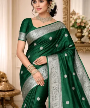 Emerald Royale Silver Zari Banarasi Silk Saree