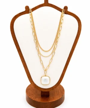 Layered Pearl Essence Pendant Necklace – Gold Finish