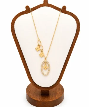 Floral Charm Oval Pendant Necklace – Gold Finish with Crystal Detailing