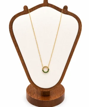 Emerald Halo Circle Pendant Necklace – Gold Finish