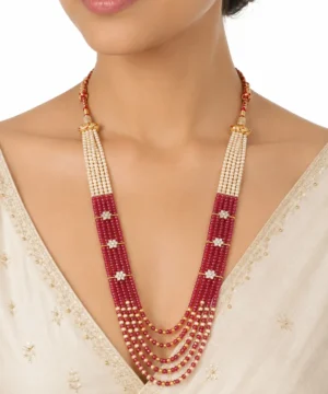 Ruby Pearl Multi-Layer Necklace – Traditional Bridal Beaded Haar