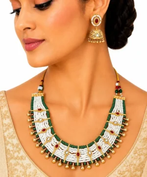 Handcrafted Beaded Choker Necklace Set with Jhumka Earrings