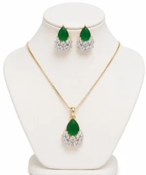 Emerald Green Teardrop Pendant Necklace Set