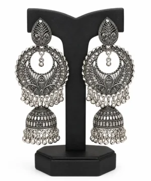 Traditional Oxidised Silver Jhumka Earrings