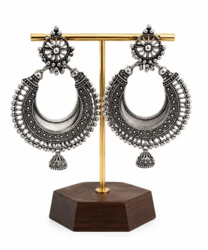 Traditional Oxidised Silver Chandbali Earrings
