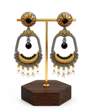 Oxidised Silver & Gold Statement Pearl Earrings