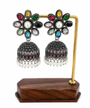 Multicolor Floral Oxidised Jhumka Earrings