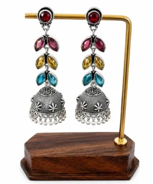 Multicolor Stone Oxidised Jhumka Earrings