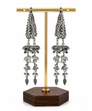 Oxidised Silver Long Chain Statement Earrings