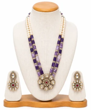 Royal Pearl & Purple Beaded Necklace Set