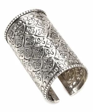 Antique Silver Floral Engraved Cuff Bracelet